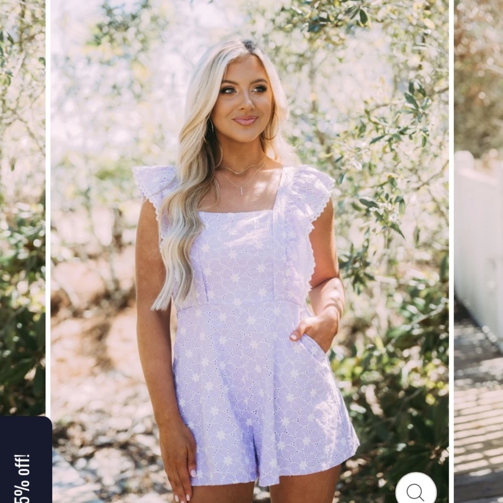 Eyelet Pocketed Lace Romper- Lavender